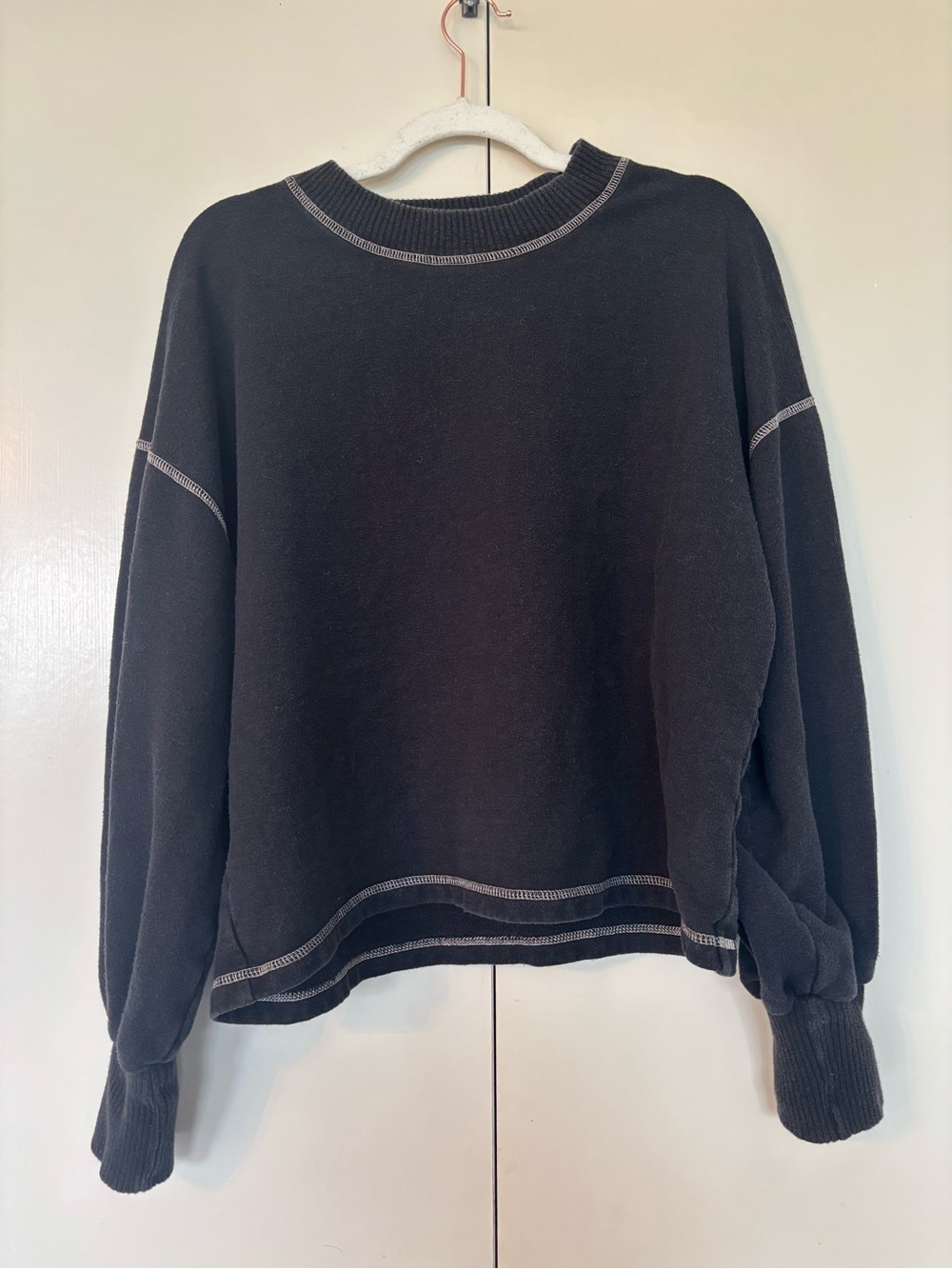 Merge Black Pullover Sweatshirt with Light Gray Contrast Topstitching